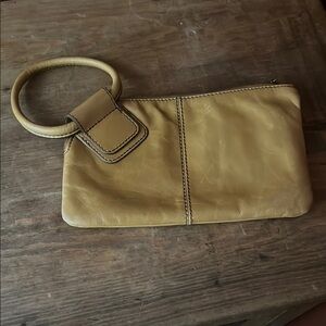 HOBO Tan Leather Wristlet Clutch with Metal Ring Handle